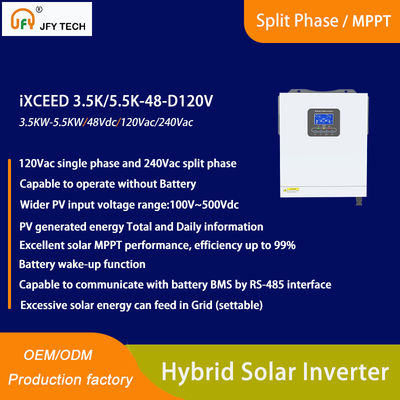 Hybrid Solar inverter with 100V-500V PV Input and 120Vac single phase/240Vac split phase